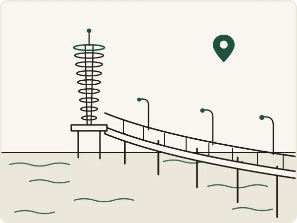 Stylized illustration of the Brant Street Pier in Burlington